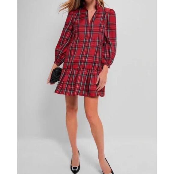 NEW Tuckernuck Women's Large Royal Stewart Tartan Palmerston Red Plaid Dress